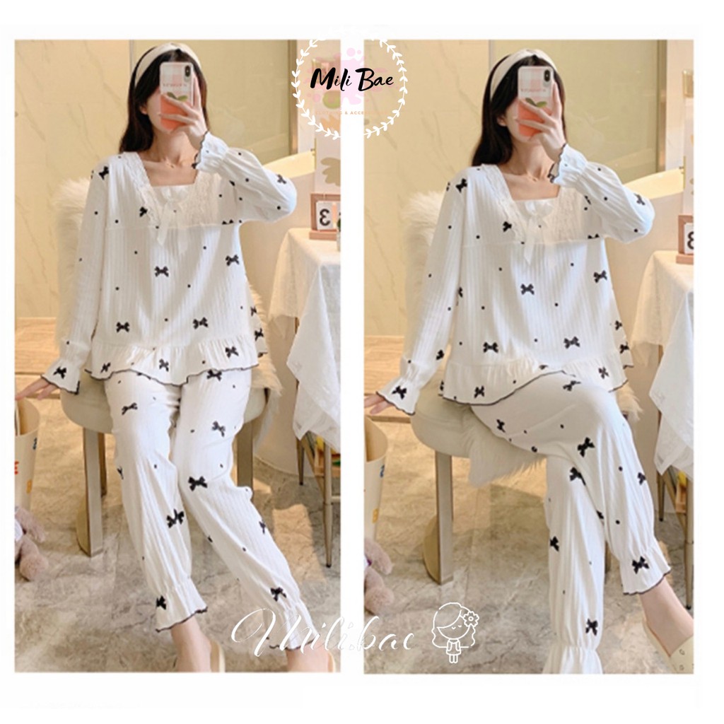 Đồ Ngủ Nữ Pijama Tiểu Thư Chất Cotton Hàn Hình Dễ Thương Bộ Mặc Nhà Dài Tay Thu Đông Hàng Quảng Châu Mili Bae (order) | BigBuy360 - bigbuy360.vn