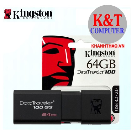 [Mã ELFLASH5 giảm 20K đơn 50K] USB Kingston DT 100G3 64GB USB 3.0 (DT100G3/64G) - Hàng chính hãng