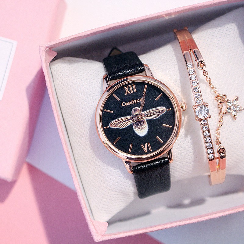 ĐỒNG HỒ NỮ CANDYCAT DÂY DA HÌNH CON ONG BEE NHIỀU MÀU DỄ THƯƠNG