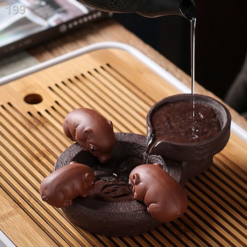 RYuxuan Zisha trà vật nuôi con lắc heo nước uống handmade dễ thương mảnhy mắn nhỏ bàn chơi cửa hàng thủ công có thể đ