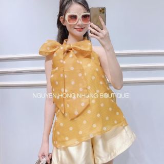 SET ÁO YẾM CHẤM BI NƠ CỔ MIX QUẦN ĐÙI TRẮNG
