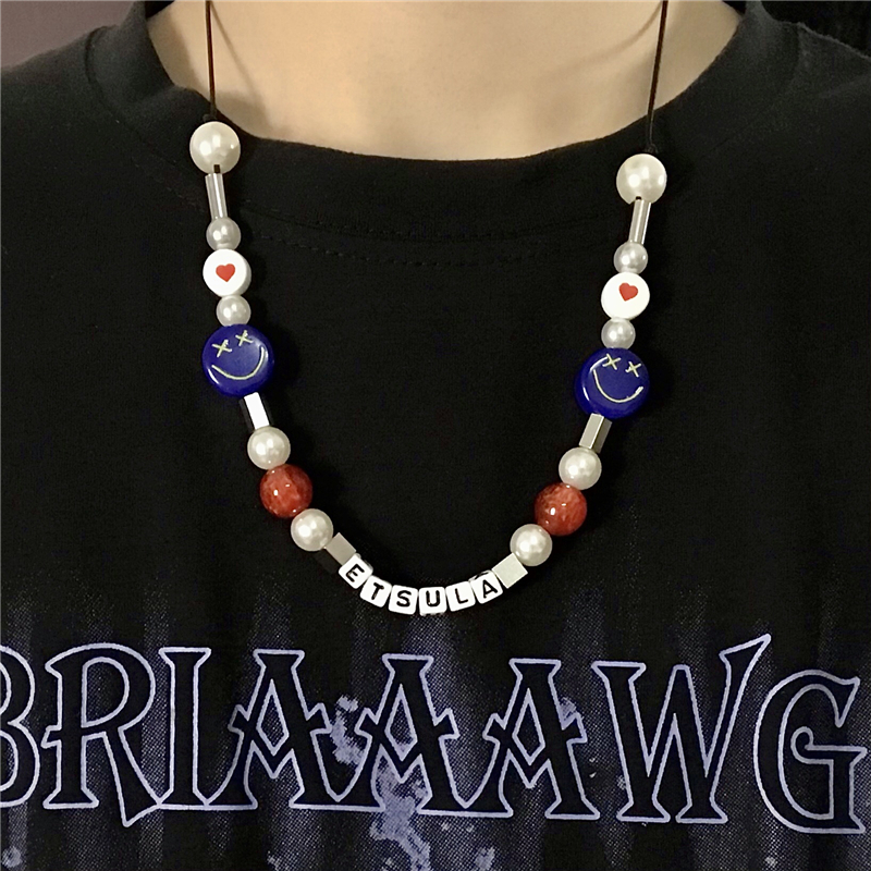 vòng cổ Hình Mặt Cười Đính Ngọc Trai Phong Cách Hip Hop