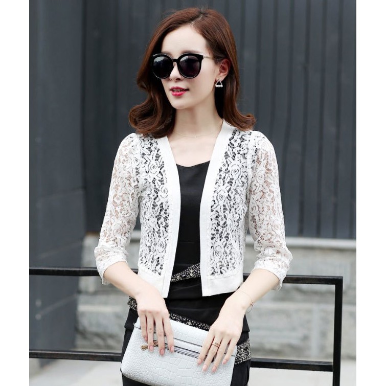 [MỚI VỀ] Áo khoác ren mỏng cardigan họa tiết dài tay có 2 màu đen và trắng | BigBuy360 - bigbuy360.vn