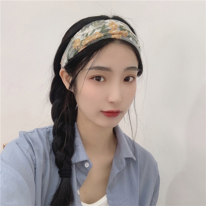 Băng Đô Vải Lưới Thêu Hoa Xinh Xắn Phong Cách Retro