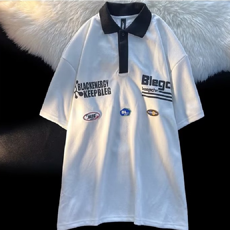 Áo Thun Polo Tay Ngắn Dáng Rộng Thoáng Khí In Chữ Phong Cách Hip hop Nhật Bản Thời Trang Cho Nam Và Nữ