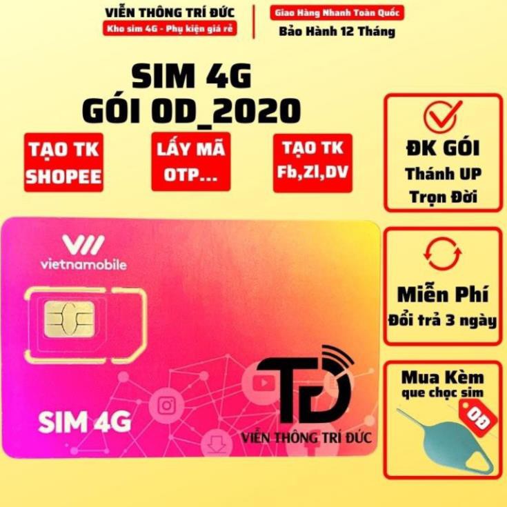 Thánh Sim 4G Vietnamobile Siêu Thánh Up & Trọn Đời Có 6Gb/Ngày - Gọi Miễn Phí - Không Giới Hạn Dung Lượng-Giá Siêu Rẻ