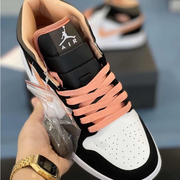 Giày thể thao jordan nâu cam cổ thấp, giày sneaker JD1 low peach nâu đen thấp cổ nam nữ hàng cao cấp