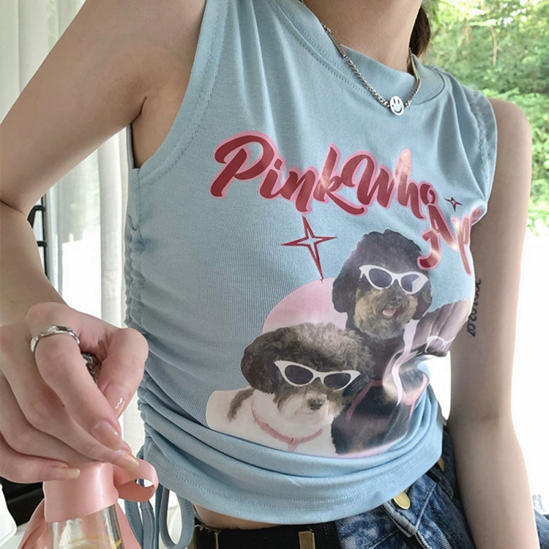 Áo Thun Sát Nách Kiểu Dây Rút Họa Tiết Hoạt Hình Thời Trang Mùa Hè Cho Nữ