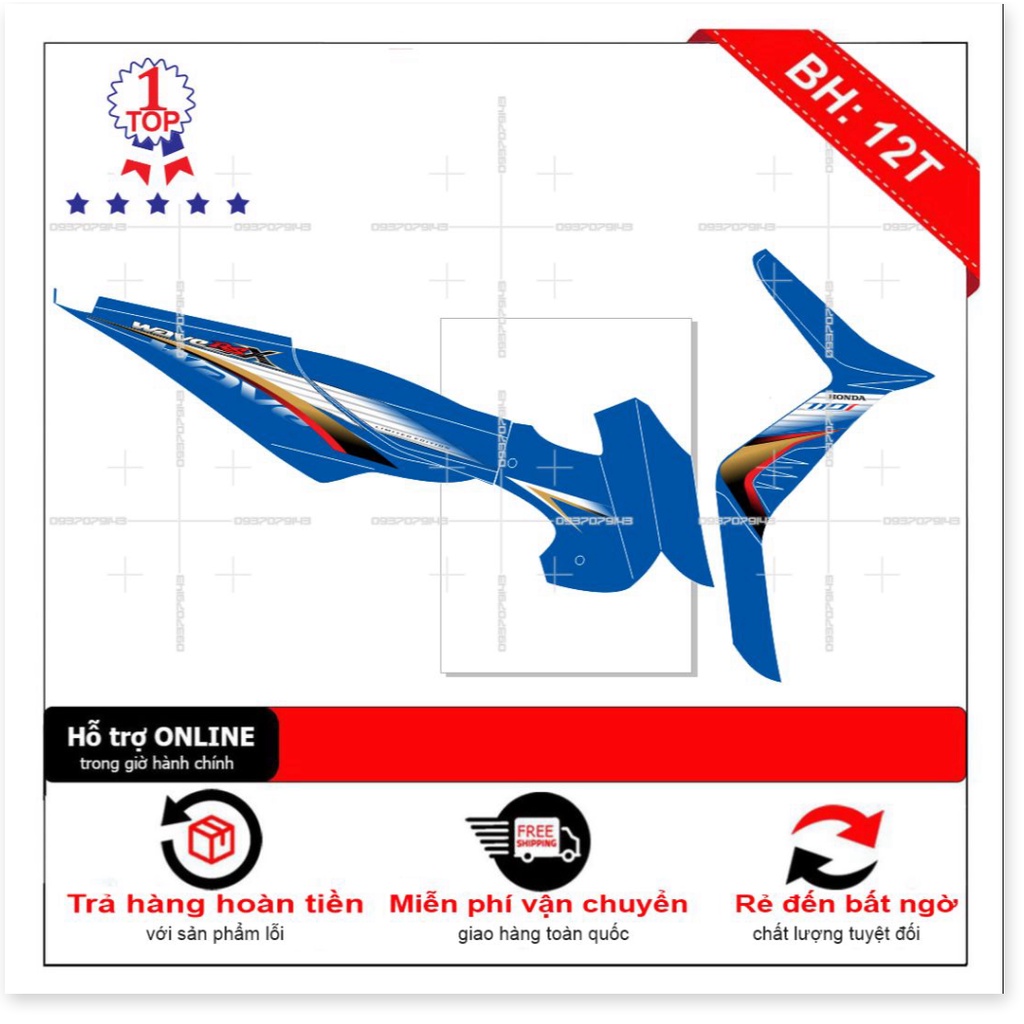 ( Quí khách vui lòng mang ra tiệm cho thợ dán ) Tem wave RSX xanh