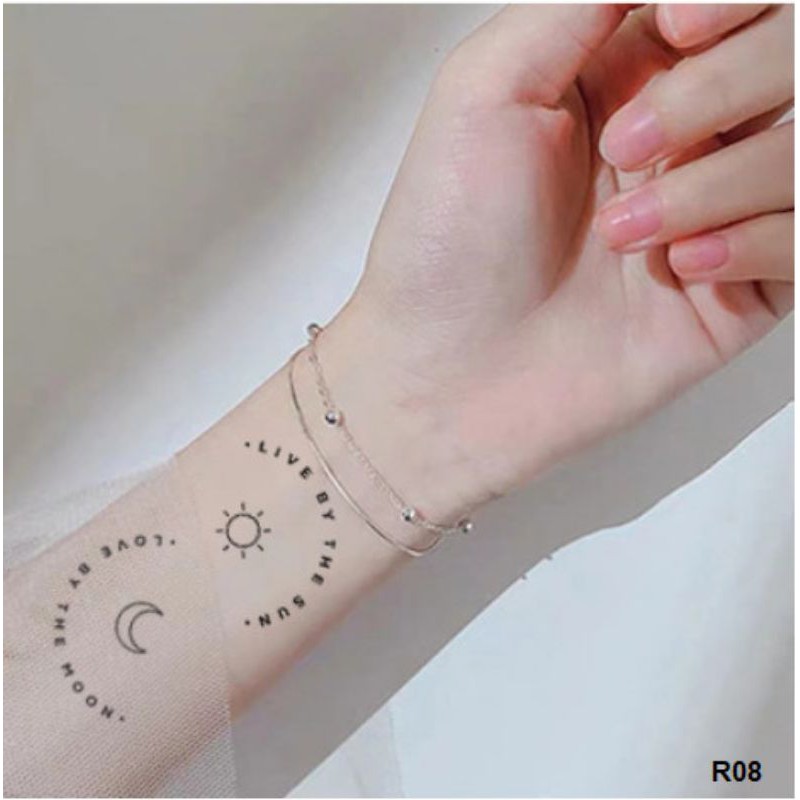 Hình xăm trăng sao, sun moon r08. Xăm dán tatoo mini tạm thời, size &lt;10x6cm