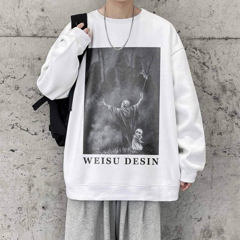 Áo sweater cổ tròn tay dài in họa tiết phong cách hip hop thời trang cho nam size M-5XL