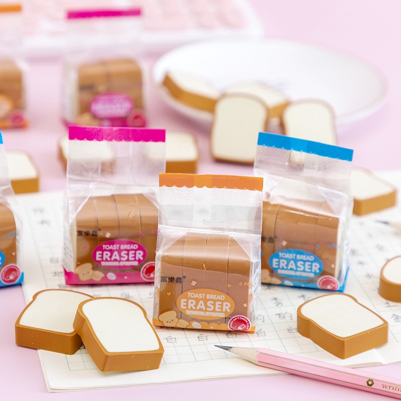 Set 4 Cục Tẩy Bằng Cao Su Mềm Hình Bánh Mì Nướng Nhỏ Gọn Tiện Lợi