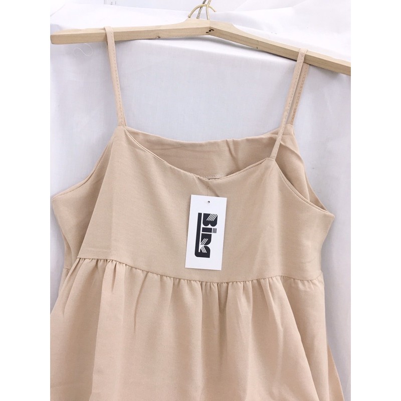 Đầm maxi babydoll 3 tầng Bingshop vải đũi màu be mặc đi biển | WebRaoVat - webraovat.net.vn