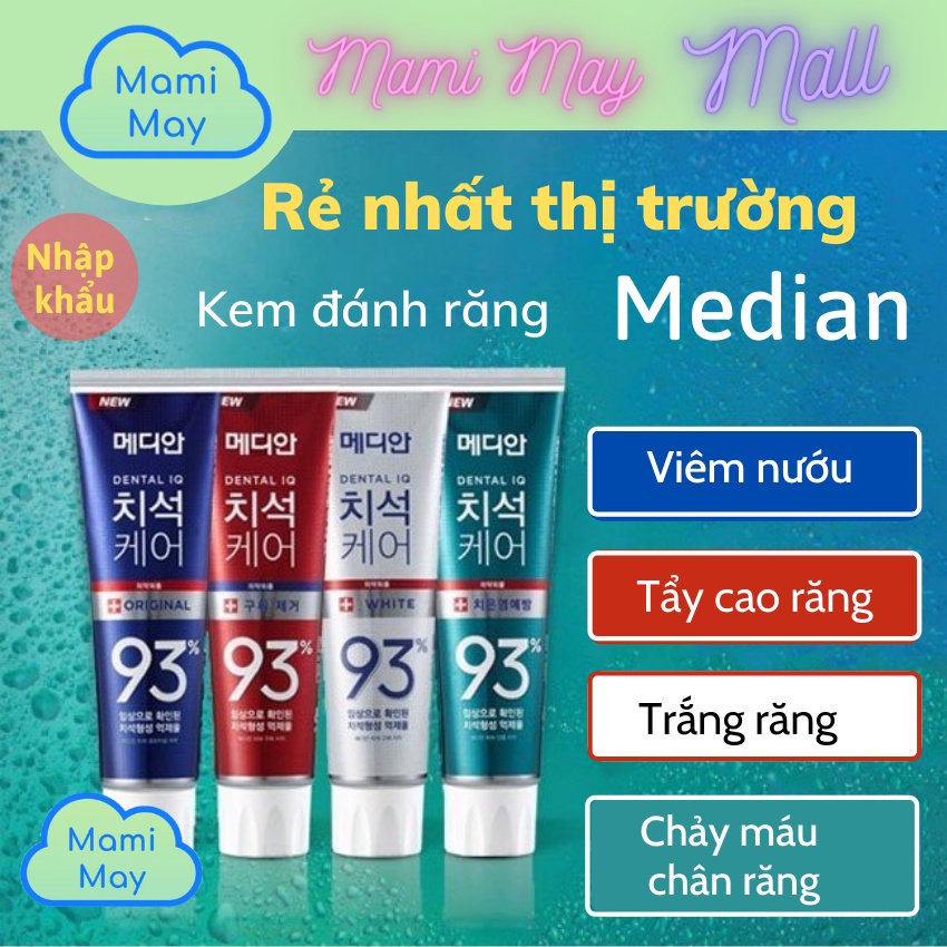 [NHẬP KHẨU] Kem đánh răng Hàn Quốc Median 93% Dental IQ 120g ,cao răng, ố vàng, hôi miệng, viêm nướu, chảy máu chân răng