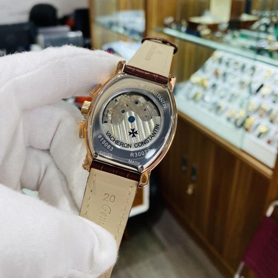 Đồng hồ Nam Vacheron máy nhật, mẫu mặt vuông lịch tuần trăng, mặt trắng viền vàng , dòng cơ Automatic size 40mm-41mm