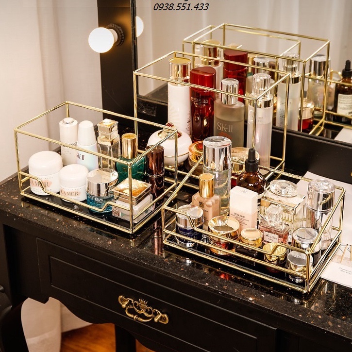 Kệ Mỹ Phẩm Nước Hoa Vàng Golden 3 Tầng - Sắp Xếp Đựng Đồ Trang Điểm Để Bàn Sang Trọng
