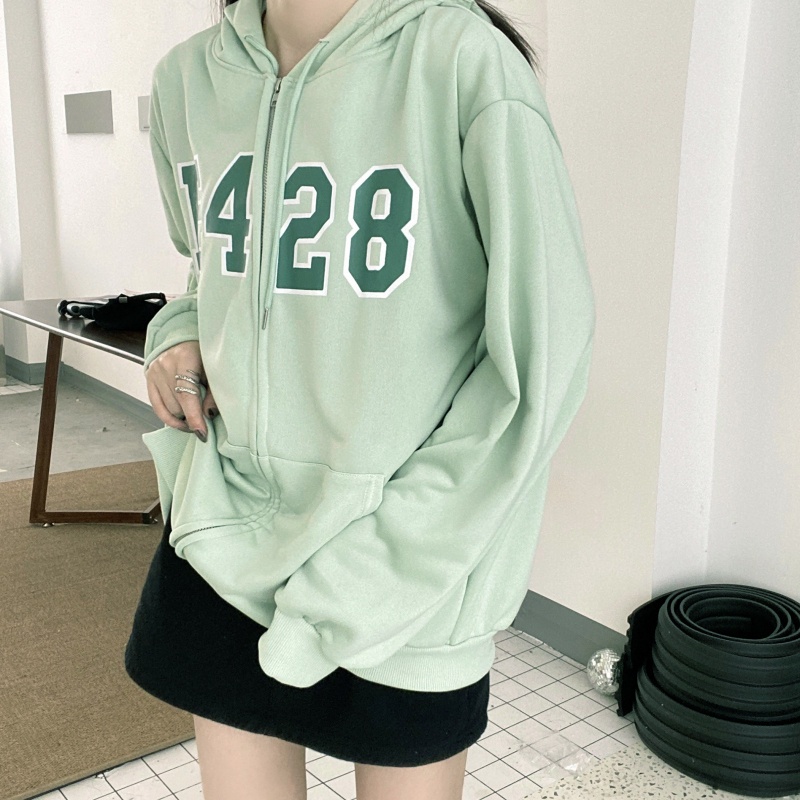 ZHELIHANGFEI Áo Hoodie Tay Dài In Chữ Phong Cách Preppy Ngọt Ngào Dễ Phối Đồ