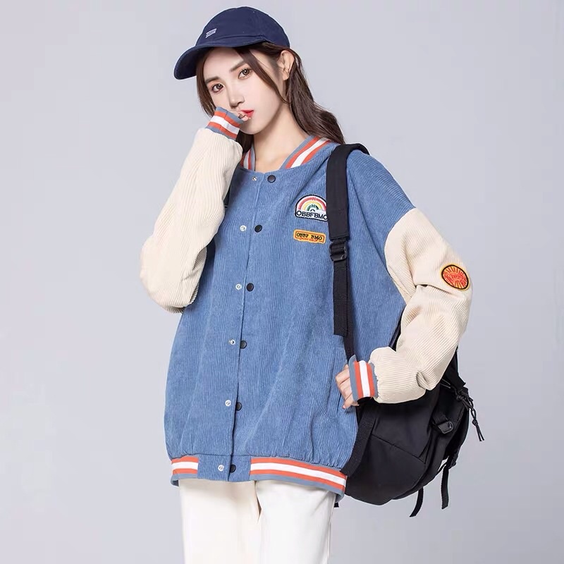 Áo khoác nhung, áo nhung bomer logo cầu vồng nam nữ cúc bấm sumisu shop 001