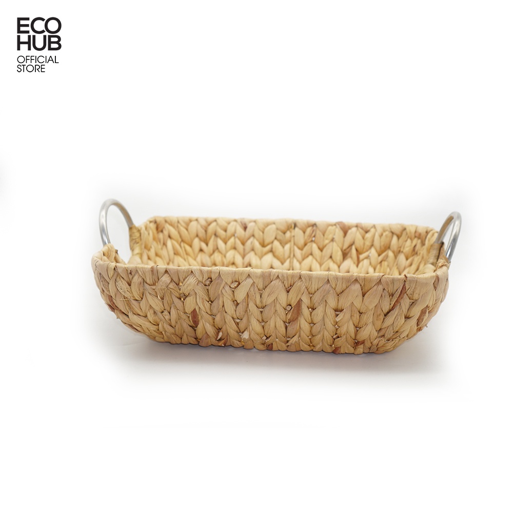 Giỏ lục bình đựng đồ khung sắt ECOHUB có tay cầm (Water Hyacinth Basket With Handle)