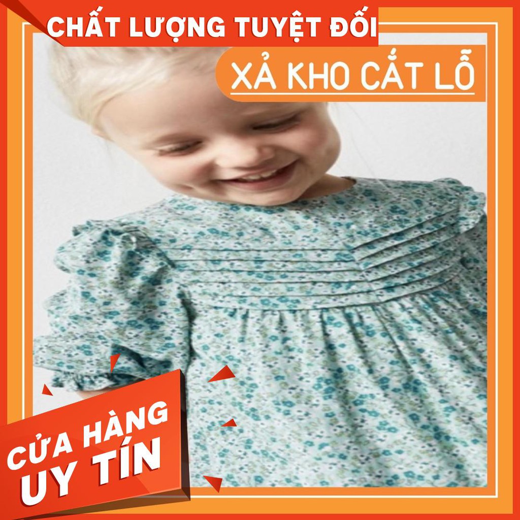 Váy xanh dài tay Zara hoạ tiết hoa nhí xuất
