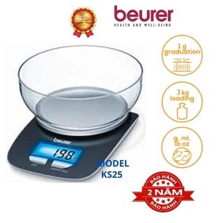 Cân tiểu ly điện tử nhà bếp mini, cân thực phẩm làm bánh, chia thức ăn, kèm bát thủy tinh - Beurer KS25 chính xác cao