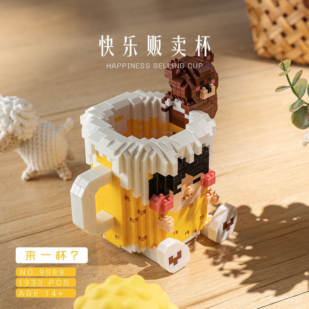 Đồ chơi trẻ em lego xếp hình cốc trà sữa cỡ nhỏ kèm giá đỡ cho b