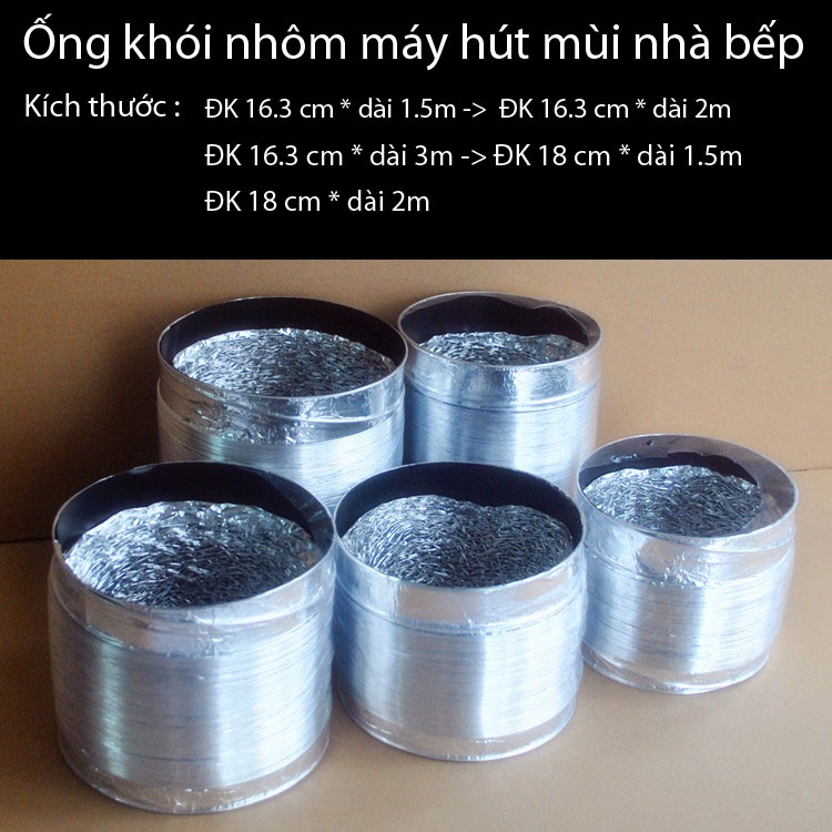 Ống thông gió mềm tròn, nhôm bạc sun nhún 100 110 150 160 , phụ kiện máy hút mùi, quạt hút khói, phễu thu PVC | BigBuy360 - bigbuy360.vn