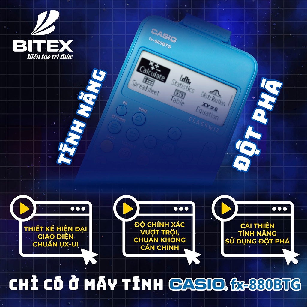 Máy tính cầm tay Casio Fx-880BTG - Thế hệ mới nhất - Dành cho học sinh Cấp 2,Cấp 3 - Được mang vào phòng thi