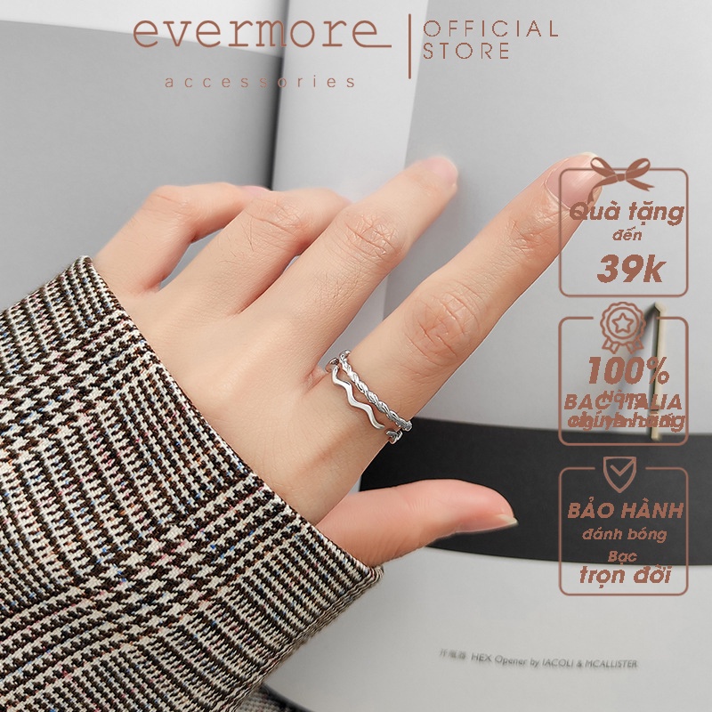 Nhẫn bạc Ý 925 kiểu lượn sóng free size - EVERMORE thanh lịch, minimalism - N031
