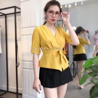 Set áo cổ đắp chéo kém chân váy