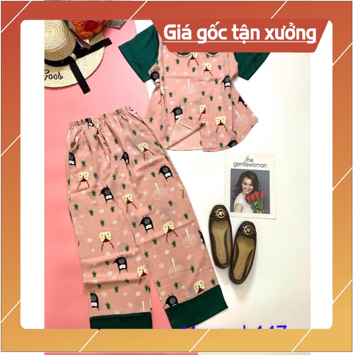 Đồ bộ nũ pijama vải Mango cổ sen 2 tầng tay ngắn quần dài - Mao Mao