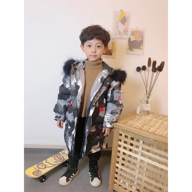 Áo Khoác Phao rằn ri Bé Trai 17-55kg Phong Cách Hàn Quốc