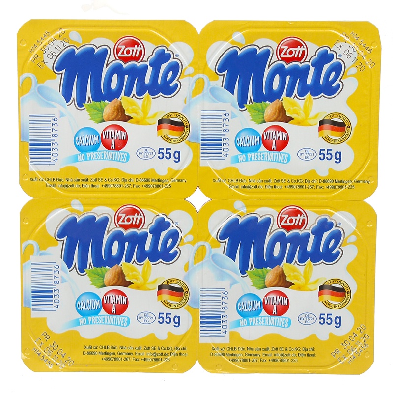 Vỉ 4 hộp Váng Sữa Monte 55g