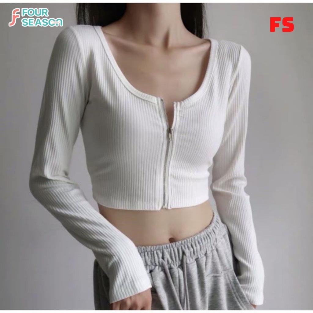 Áo croptop tay dài dây kéo ulzzang ACT06 4S áo thun tay dài chất vải mềm mịn chất lượng