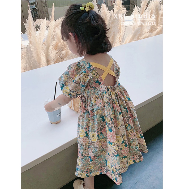 Đầm sườn xám cotton SANITKUN in hoa phong cách Trung Quốc thời trang mùa hè năm mới cho bé gái