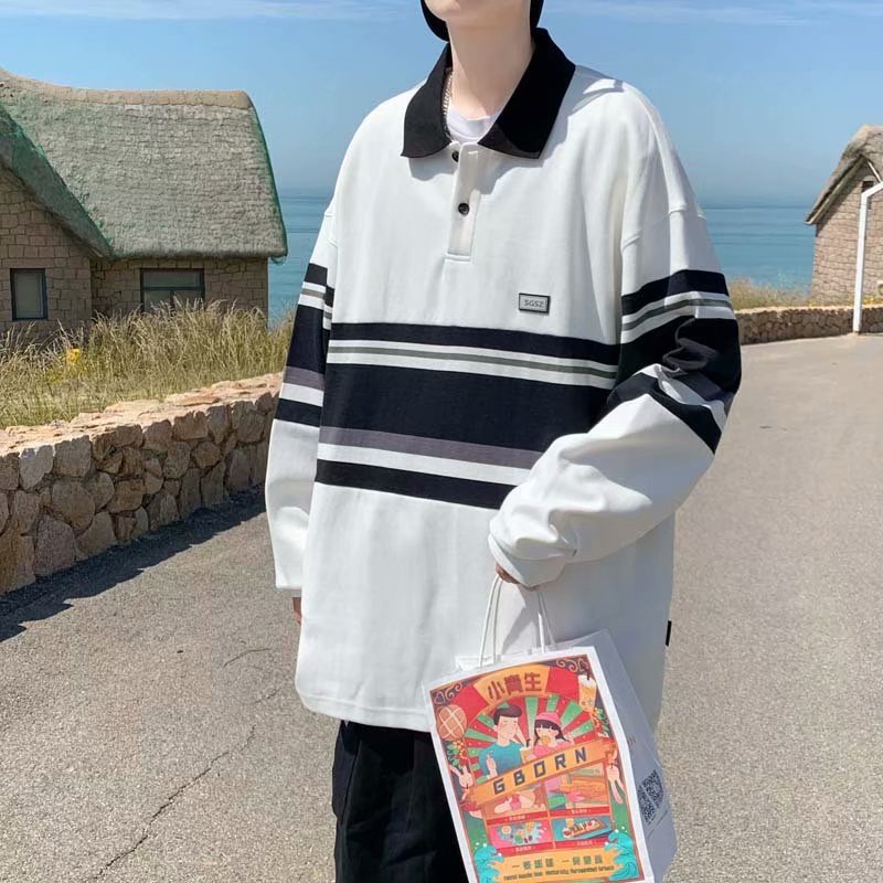 Áo Sweater chui đầu dáng rộng kẻ sọc kiểu Hàn Quốc thời trang cho nam