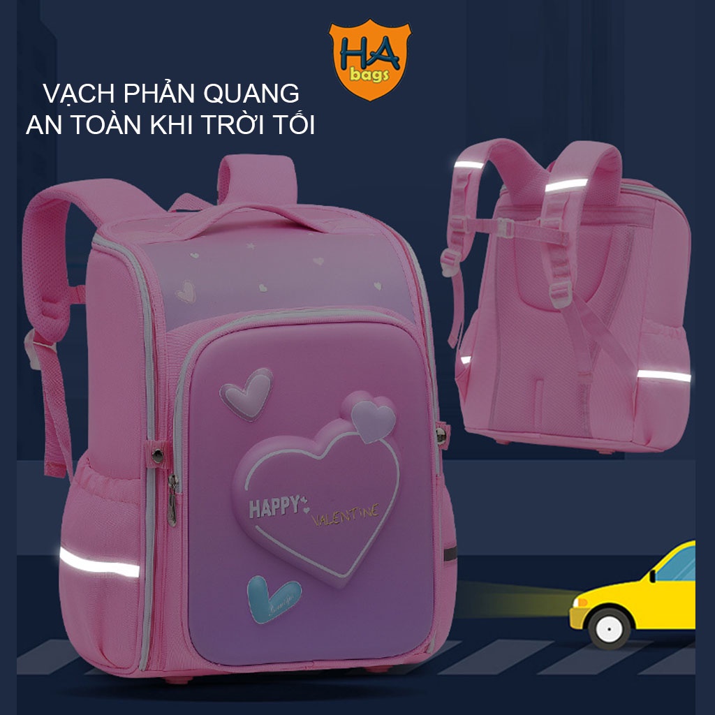 Cặp sách chống gù HA1019, balo đi học kích thước 41x31x21cm phù hợp cho học sinh lớp 4,5,6