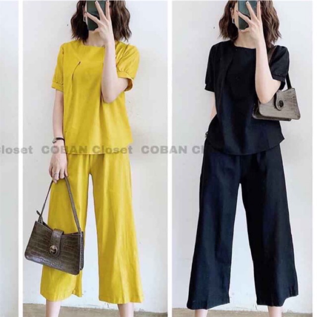 Bộ đồ đũi áo cộc quần dài (còn đen size S)