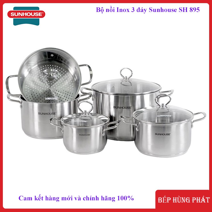 Bộ nồi Inox cao cấp 3 đáy Sunhouse SH895