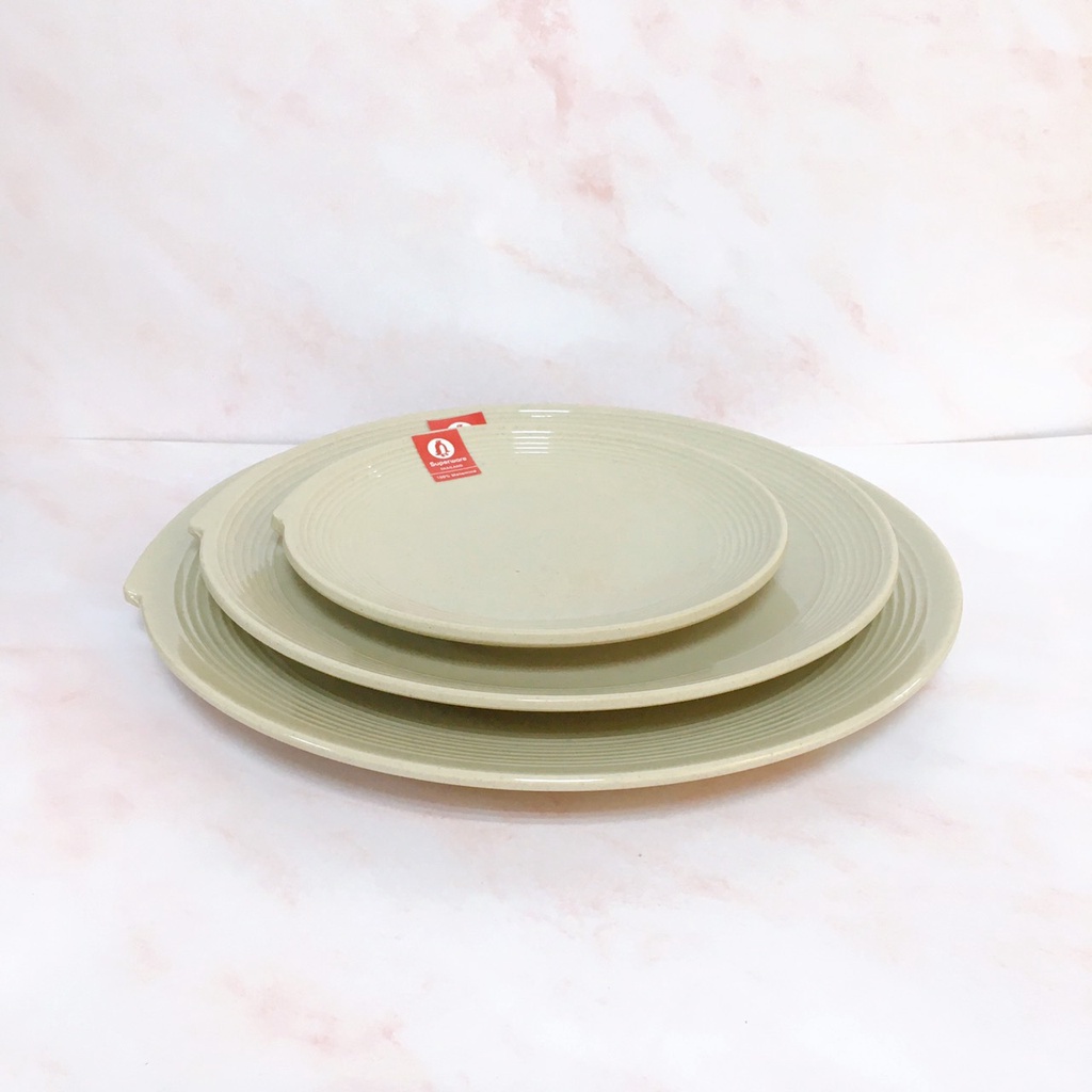 Bộ Đĩa Tròn - Đĩa Thuyền Có Viền SUPERWARE Nhựa Phíp 100% Melamine Nâu Đá - Stone