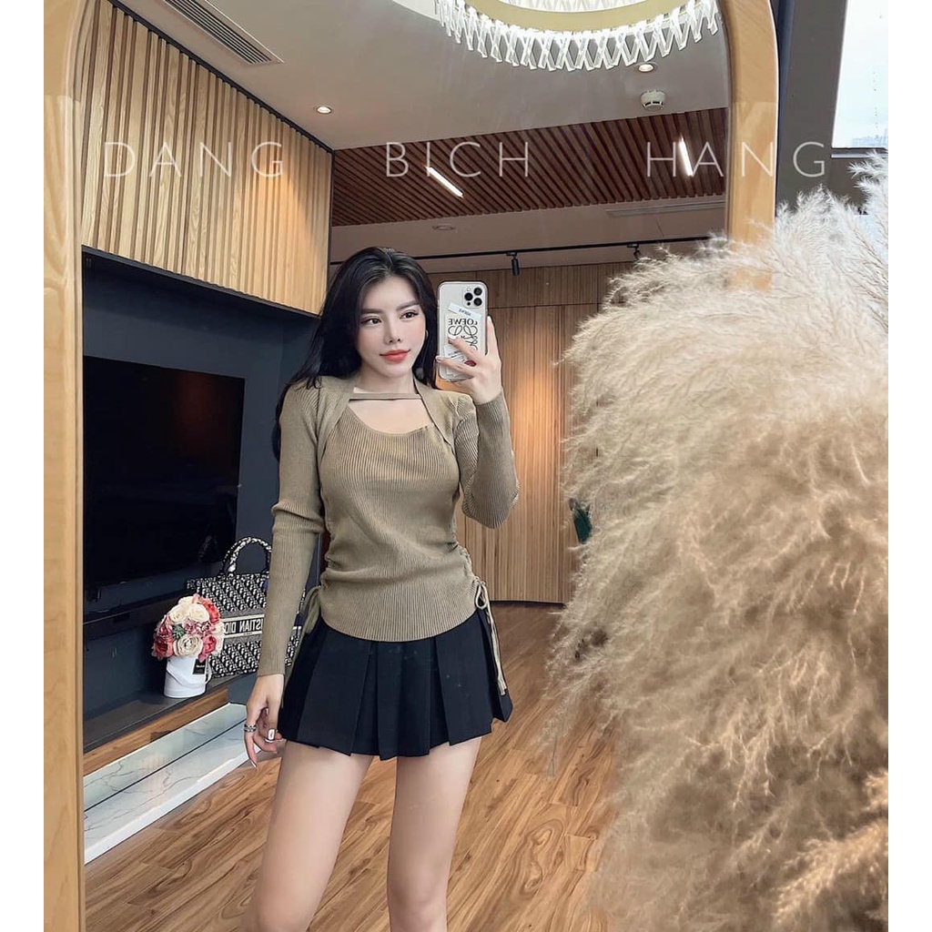 Áo len dây chéo cổ rút eo hot 9071(kèm ảnh thật,video) | BigBuy360 - bigbuy360.vn