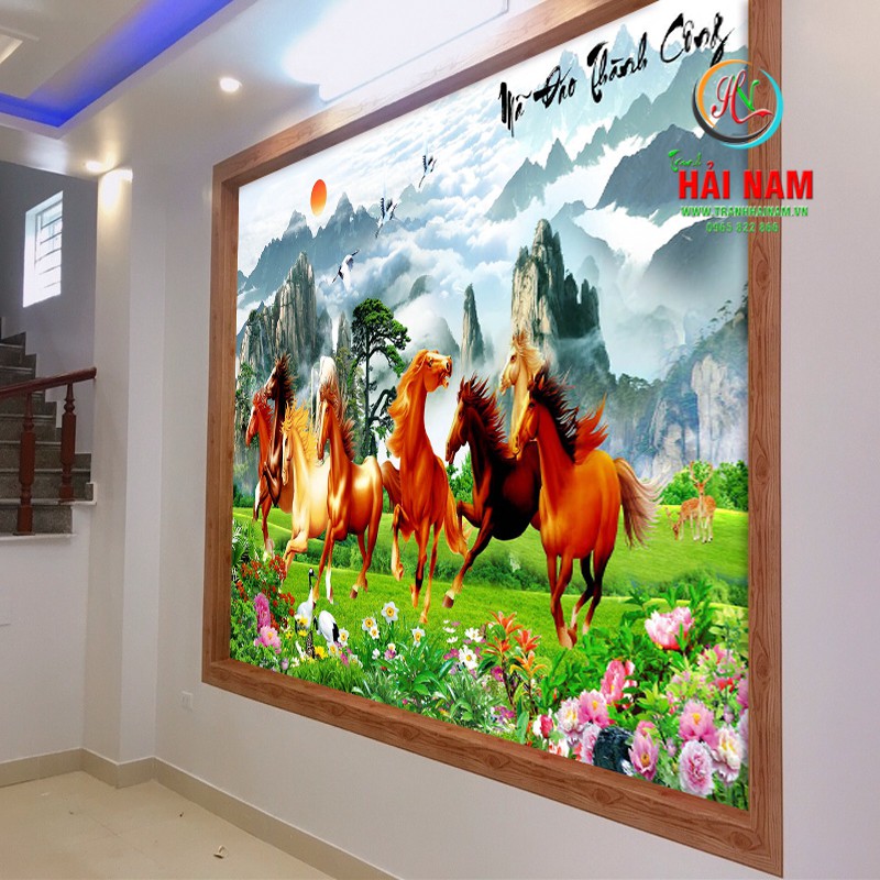 Tranh dán tường Mã đáo thành công - VẢI LỤA phủ kim sa