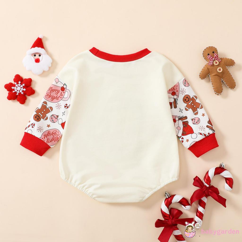 Áo Liền Quần Tay Dài In Họa Tiết Hoạt Hình Giáng Sinh Cho Bé 0-18 Tháng Tuổi