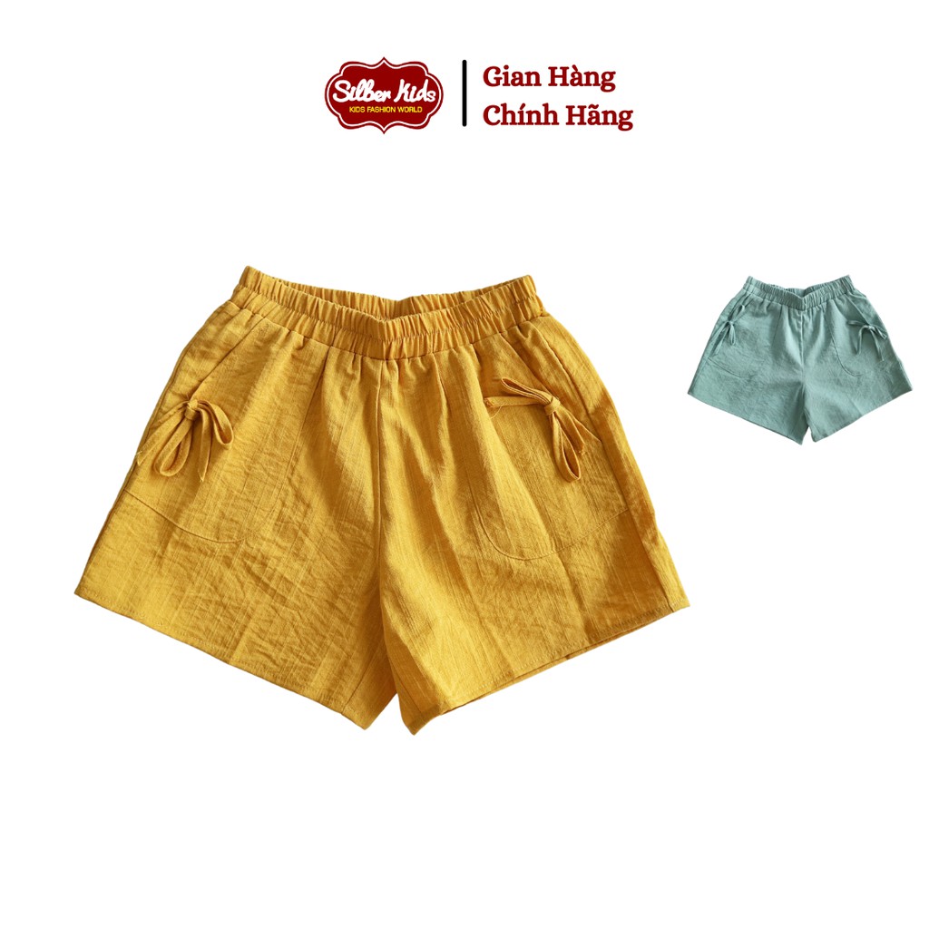 Quần Short Thô Đũi Bé Gái 23-46kg Phối Túi Dán Đính Nơ SILBER KIDS