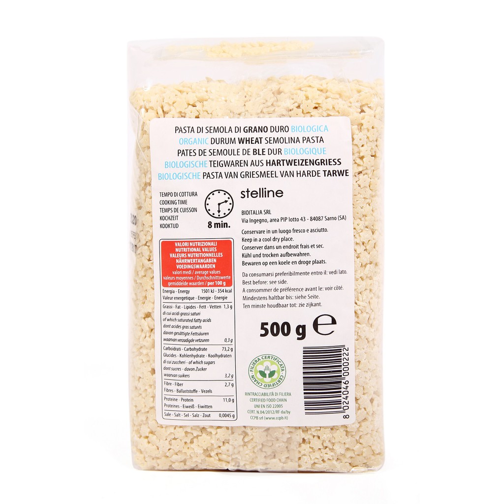 Nui Sao Stelline Hữu Cơ BioItalia (500g) - Organic Durum Wheat Stelline