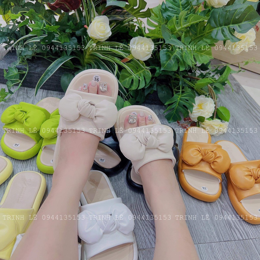 Dép Nơ Nữ Quai Ngang Thời Trang Cao Cấp Đế 2CM Hot Trend TRINH LÊ SHOP GIÀY DÉP HT112