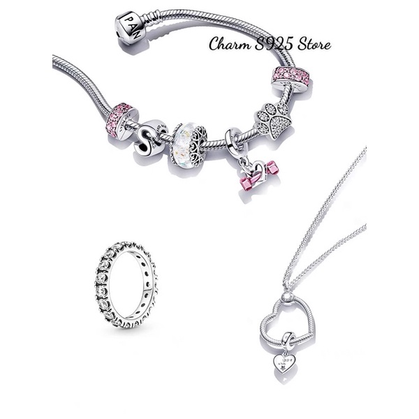 COMBO BỘ VÒNG TAY PAN ALE MIX 7 HẠT CHARM BẠC S925 THUẦN KHIẾT HÀNG CAO CẤP