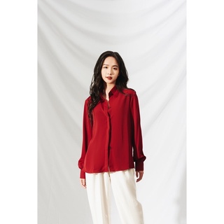 Áo sơ mi nữ công sở cơ bản đỏ đun cổ đức giấu cúc Jill Harriet