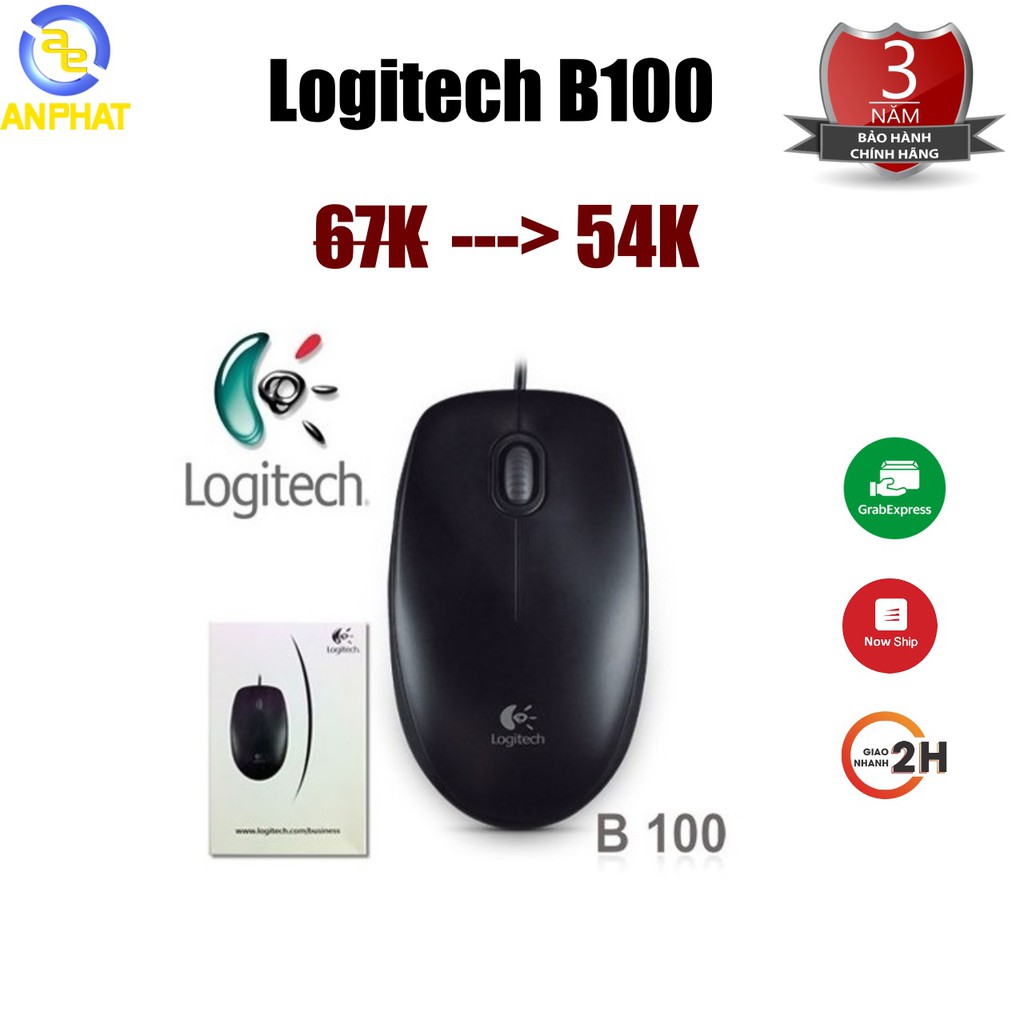 Chuột máy tính Logitech B100 Đen 800dpi - BH 36 tháng