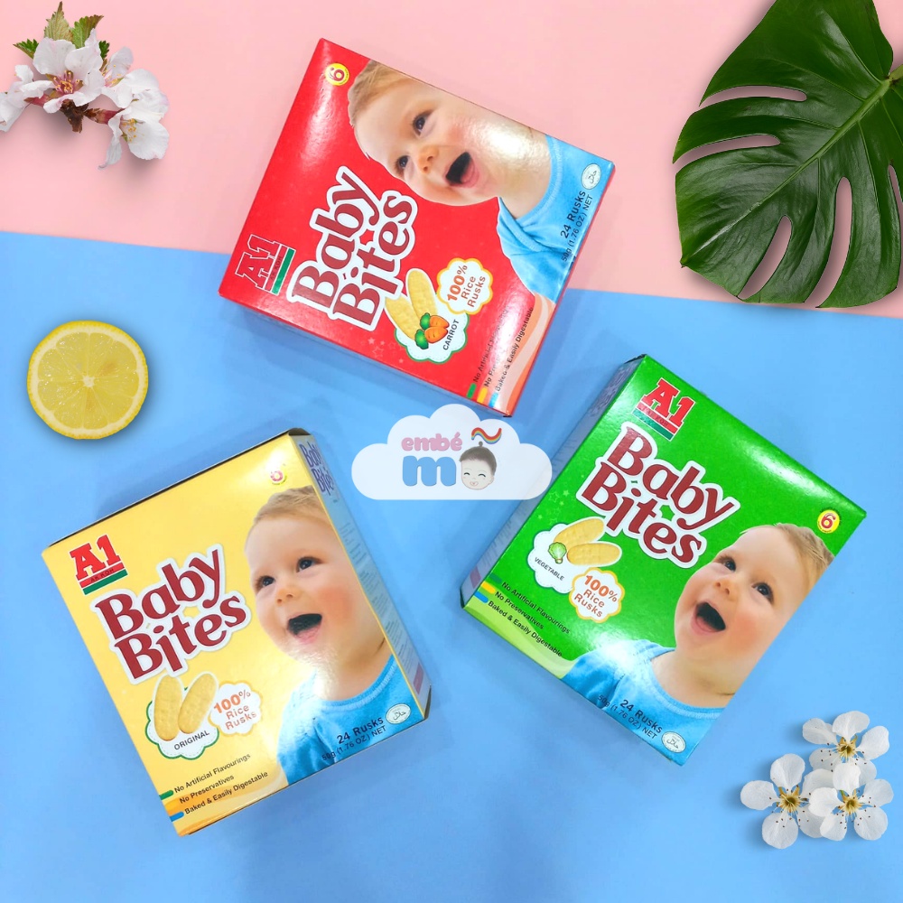 Bánh Gạo Ăn Dặm Cho Bé BABY BITES A1 Bánh Gạo Cho Trẻ Từ 6M+ Hộp 24 Gói - Embé Mỡ